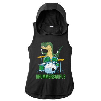 Funny Dinosaur Musician T Rex Drummer Boy Gift Drums Ladies PosiCharge Tri-Blend Wicking Draft Hoodie Tank