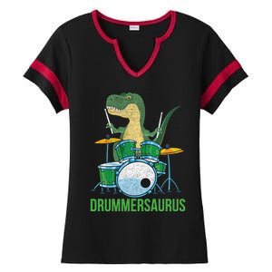 Funny Dinosaur Musician T Rex Drummer Boy Gift Drums Ladies Halftime Notch Neck Tee