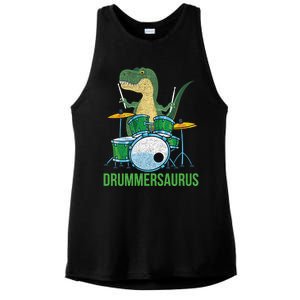 Funny Dinosaur Musician T Rex Drummer Boy Gift Drums Ladies PosiCharge Tri-Blend Wicking Tank