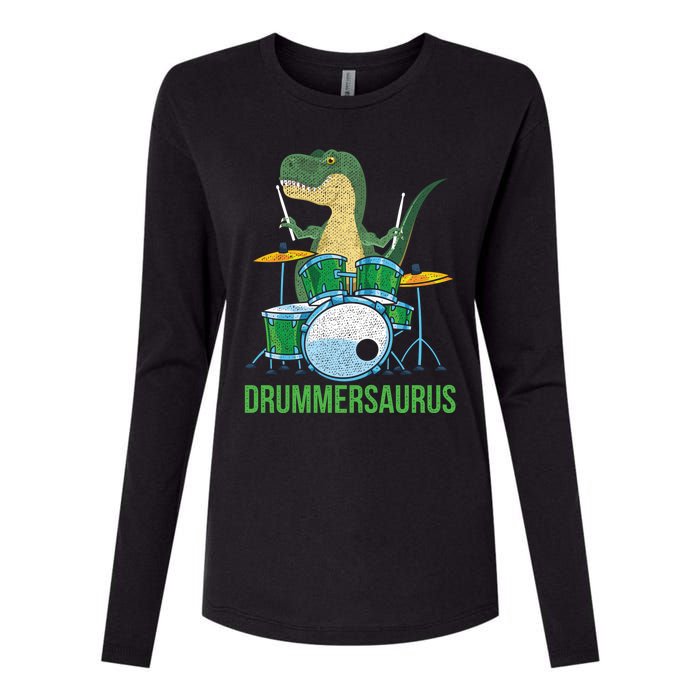 Funny Dinosaur Musician T Rex Drummer Boy Gift Drums Womens Cotton Relaxed Long Sleeve T-Shirt