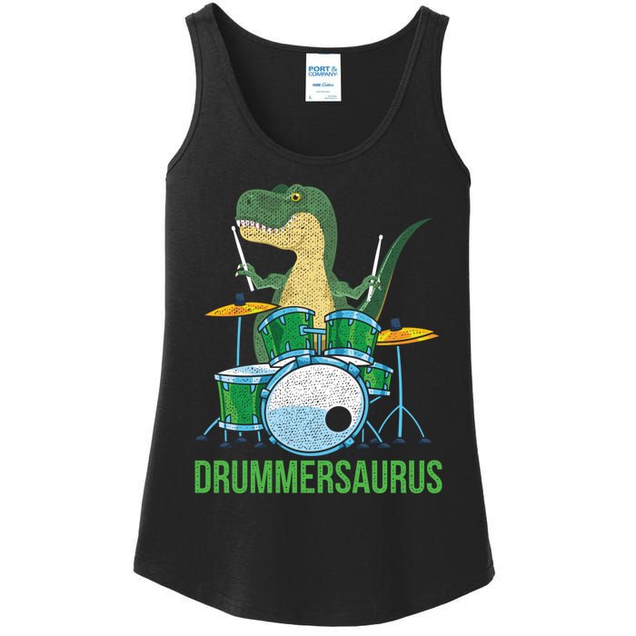 Funny Dinosaur Musician T Rex Drummer Boy Gift Drums Ladies Essential Tank