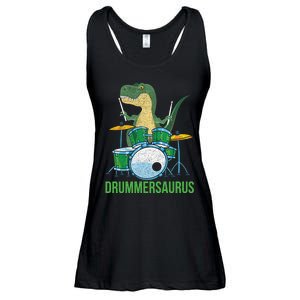 Funny Dinosaur Musician T Rex Drummer Boy Gift Drums Ladies Essential Flowy Tank