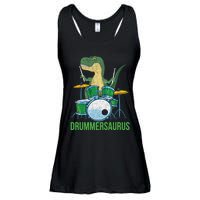 Funny Dinosaur Musician T Rex Drummer Boy Gift Drums Ladies Essential Flowy Tank