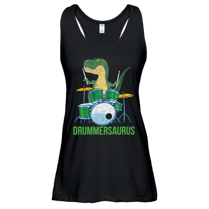 Funny Dinosaur Musician T Rex Drummer Boy Gift Drums Ladies Essential Flowy Tank