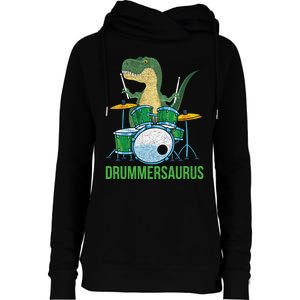 Funny Dinosaur Musician T Rex Drummer Boy Gift Drums Womens Funnel Neck Pullover Hood