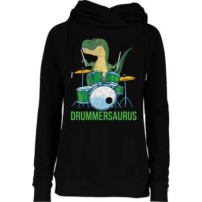 Funny Dinosaur Musician T Rex Drummer Boy Gift Drums Womens Funnel Neck Pullover Hood