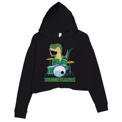 Funny Dinosaur Musician T Rex Drummer Boy Gift Drums Crop Fleece Hoodie