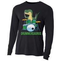 Funny Dinosaur Musician T Rex Drummer Boy Gift Drums Cooling Performance Long Sleeve Crew