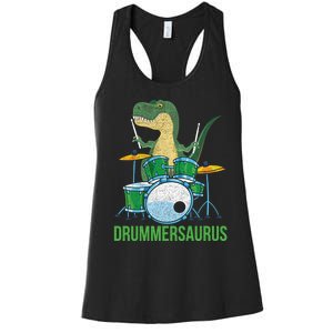 Funny Dinosaur Musician T Rex Drummer Boy Gift Drums Women's Racerback Tank