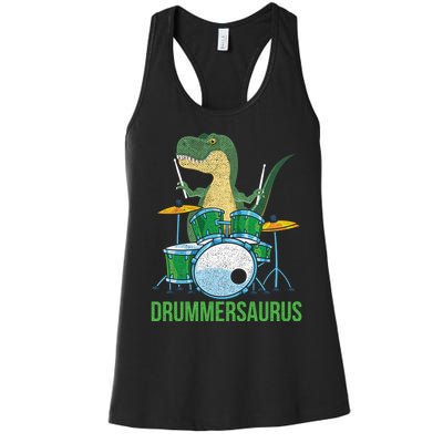 Funny Dinosaur Musician T Rex Drummer Boy Gift Drums Women's Racerback Tank