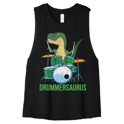 Funny Dinosaur Musician T Rex Drummer Boy Gift Drums Women's Racerback Cropped Tank