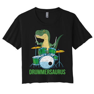 Funny Dinosaur Musician T Rex Drummer Boy Gift Drums Women's Crop Top Tee