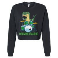 Funny Dinosaur Musician T Rex Drummer Boy Gift Drums Cropped Pullover Crew