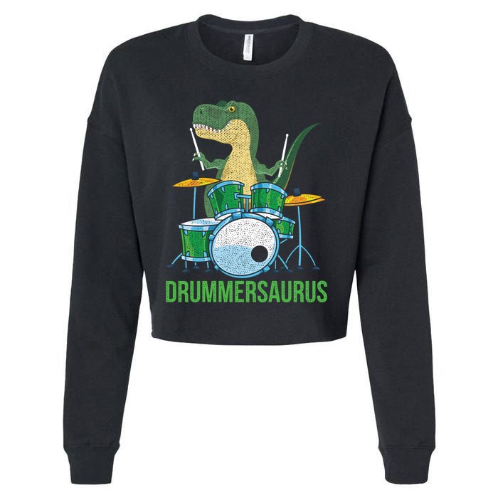 Funny Dinosaur Musician T Rex Drummer Boy Gift Drums Cropped Pullover Crew