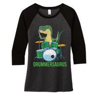 Funny Dinosaur Musician T Rex Drummer Boy Gift Drums Women's Tri-Blend 3/4-Sleeve Raglan Shirt