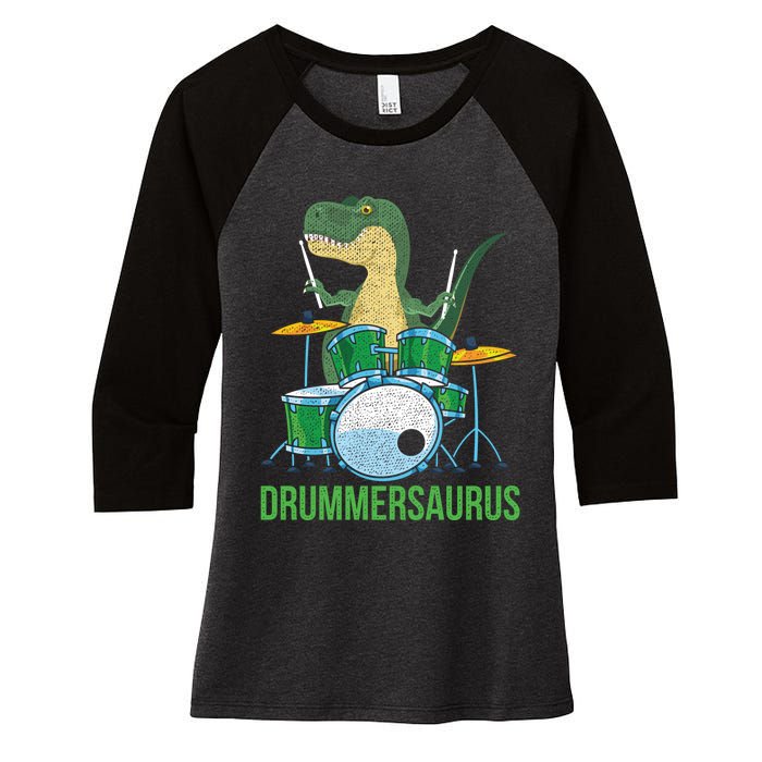 Funny Dinosaur Musician T Rex Drummer Boy Gift Drums Women's Tri-Blend 3/4-Sleeve Raglan Shirt