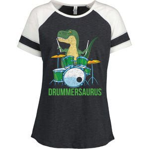 Funny Dinosaur Musician T Rex Drummer Boy Gift Drums Enza Ladies Jersey Colorblock Tee