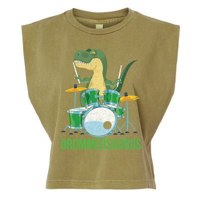 Funny Dinosaur Musician T Rex Drummer Boy Gift Drums Garment-Dyed Women's Muscle Tee