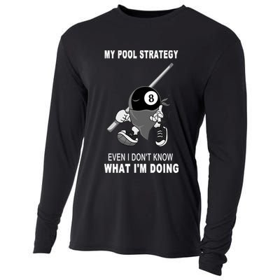 Father's Day My Pool Strategy Funny Billiards Pool Player Gift For Dad Cooling Performance Long Sleeve Crew
