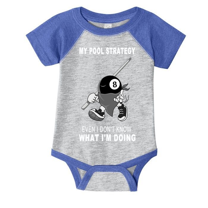 Father's Day My Pool Strategy Funny Billiards Pool Player Gift For Dad Infant Baby Jersey Bodysuit
