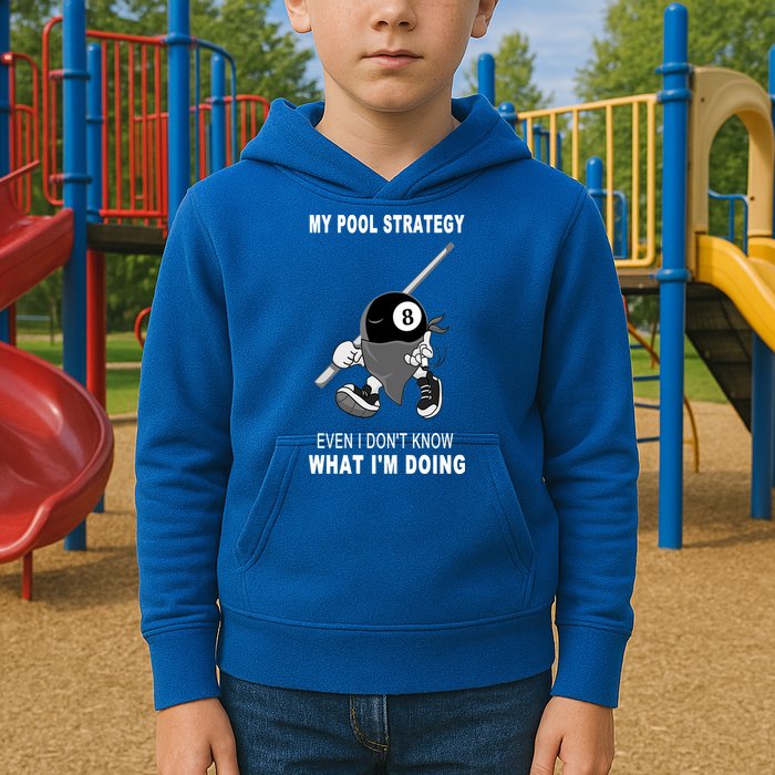 Father's Day My Pool Strategy Funny Billiards Pool Player Gift For Dad Kids Hoodie