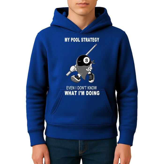 Father's Day My Pool Strategy Funny Billiards Pool Player Gift For Dad Kids Hoodie