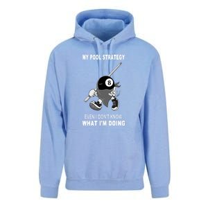 Father's Day My Pool Strategy Funny Billiards Pool Player Gift For Dad Unisex Surf Hoodie