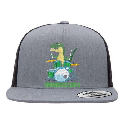 Funny Dinosaur Musician T Rex Drummer Gift Drums Flat Bill Trucker Hat