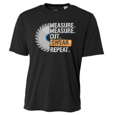 Funny Dad Measure Cut Swear Repeat Handyman Cooling Performance Crew T-Shirt