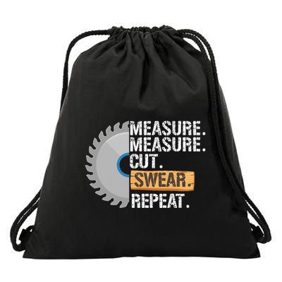 Funny Dad Measure Cut Swear Repeat Handyman Drawstring Bag