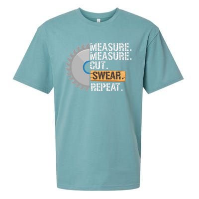 Funny Dad Measure Cut Swear Repeat Handyman Sueded Cloud Jersey T-Shirt