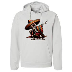 Funny Dabbing Mexican Skeleton Poncho Cinco De Mayo Performance Fleece Hoodie