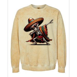 Funny Dabbing Mexican Skeleton Poncho Cinco De Mayo Colorblast Crewneck Sweatshirt