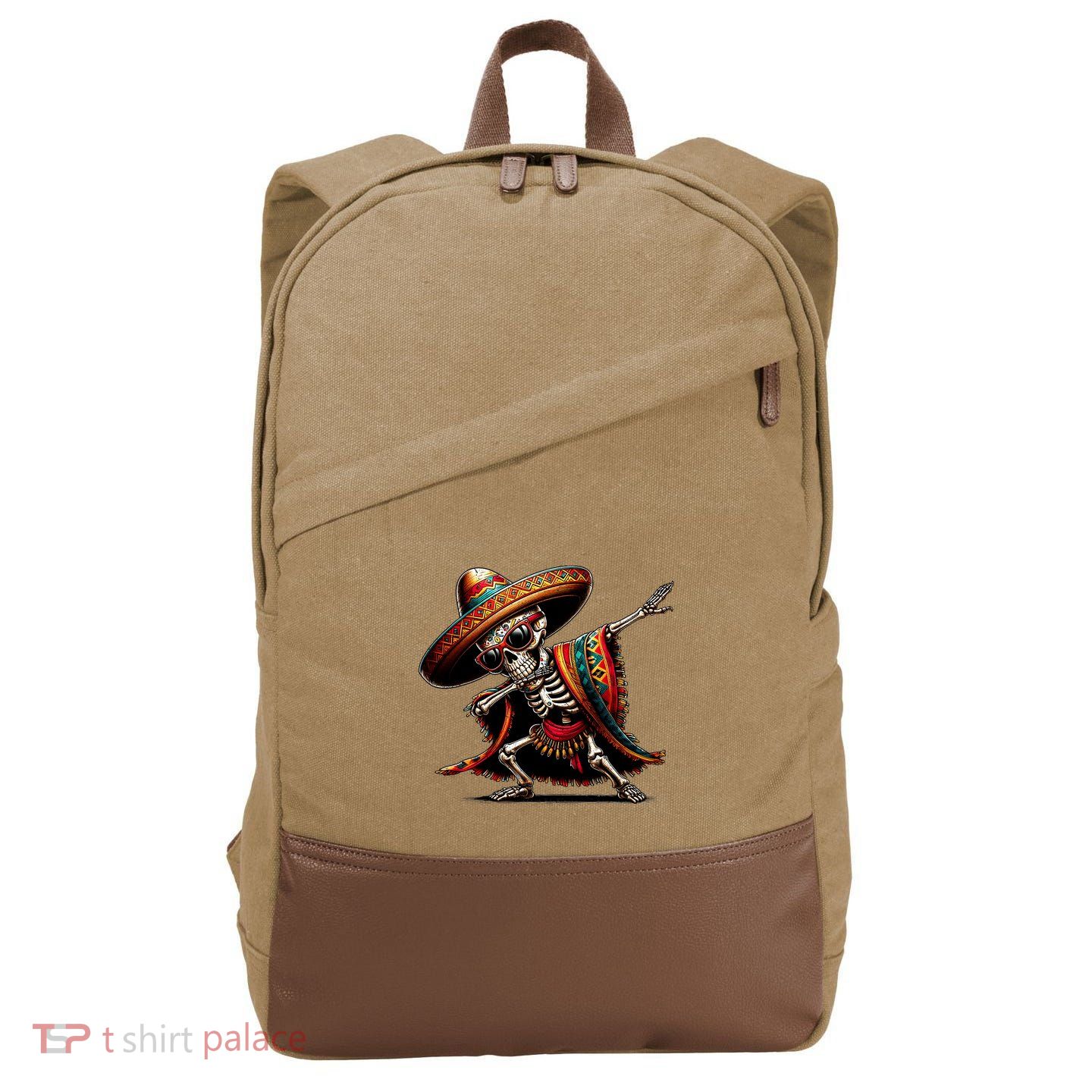 Funny Dabbing Mexican Skeleton Poncho Cinco De Mayo Cotton Canvas Backpack
