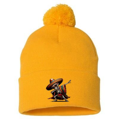 Funny Dabbing Mexican Skeleton Poncho Cinco De Mayo Pom Pom 12in Knit Beanie