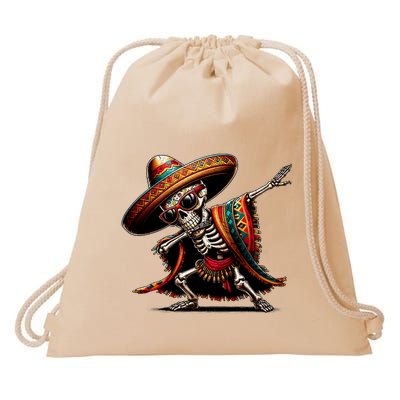 Funny Dabbing Mexican Skeleton Poncho Cinco De Mayo Drawstring Bag