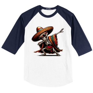 Funny Dabbing Mexican Skeleton Poncho Cinco De Mayo Baseball Sleeve Shirt