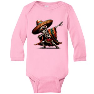 Funny Dabbing Mexican Skeleton Poncho Cinco De Mayo Baby Long Sleeve Bodysuit