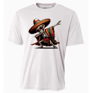 Funny Dabbing Mexican Skeleton Poncho Cinco De Mayo Cooling Performance Crew T-Shirt