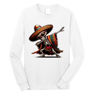 Funny Dabbing Mexican Skeleton Poncho Cinco De Mayo Long Sleeve Shirt