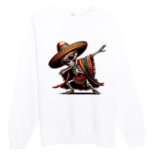 Funny Dabbing Mexican Skeleton Poncho Cinco De Mayo Premium Crewneck Sweatshirt