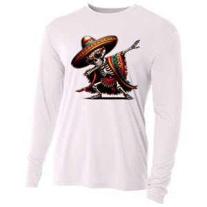 Funny Dabbing Mexican Skeleton Poncho Cinco De Mayo Cooling Performance Long Sleeve Crew