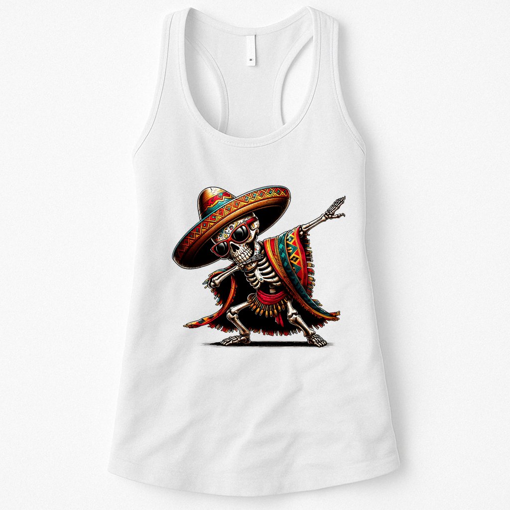 Funny Dabbing Mexican Skeleton Poncho Cinco De Mayo Womens Tank Top