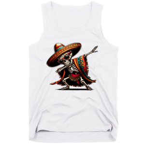 Funny Dabbing Mexican Skeleton Poncho Cinco De Mayo Tank Top