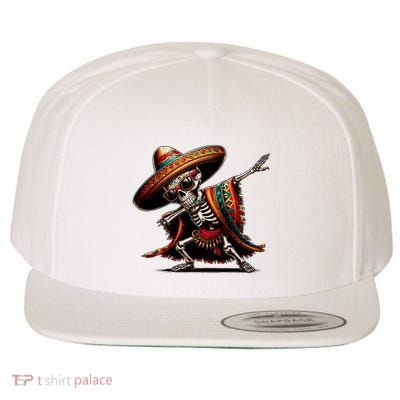 Funny Dabbing Mexican Skeleton Poncho Cinco De Mayo Wool Snapback Cap