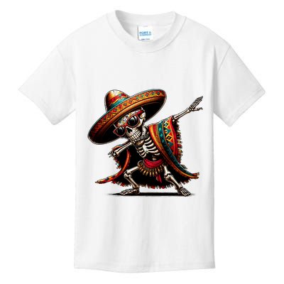 Funny Dabbing Mexican Skeleton Poncho Cinco De Mayo Kids T-Shirt