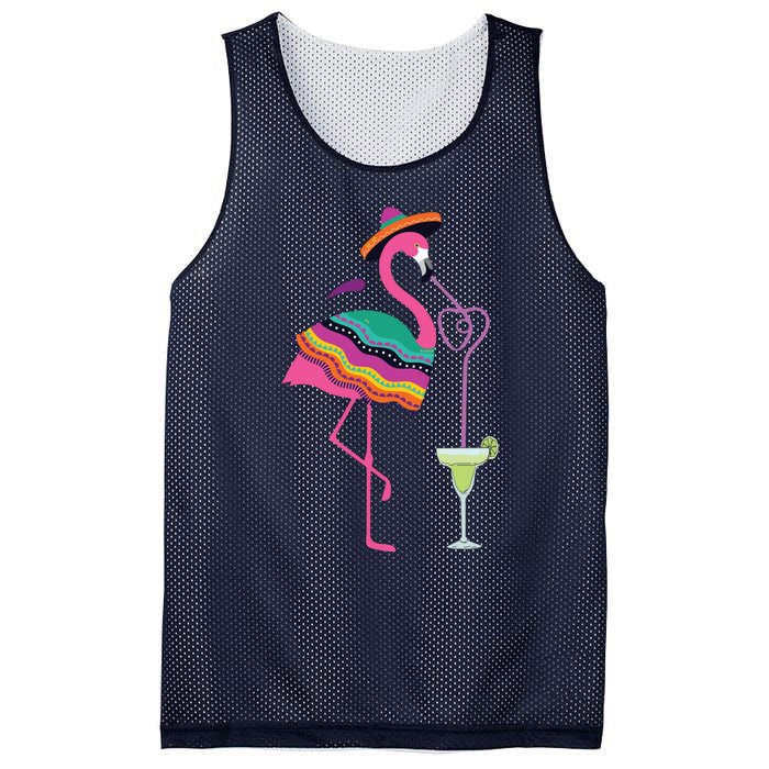 Flamingo Drinking Margarita Mexican Poncho Cinco De Mayo Mesh Reversible Basketball Jersey Tank