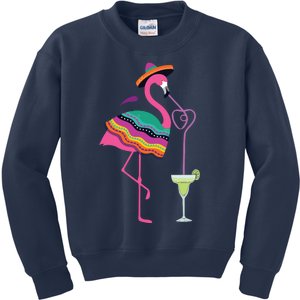 Flamingo Drinking Margarita Mexican Poncho Cinco De Mayo Kids Sweatshirt