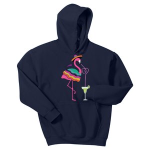 Flamingo Drinking Margarita Mexican Poncho Cinco De Mayo Kids Hoodie