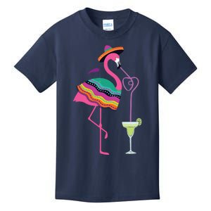 Flamingo Drinking Margarita Mexican Poncho Cinco De Mayo Kids T-Shirt